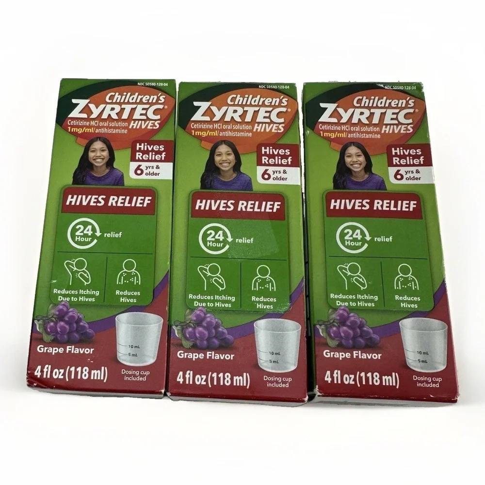 3 Pack Children's Zyrtec Hives Relief Liquid Grape 4 fl oz Cetirizine 24HR 27/04